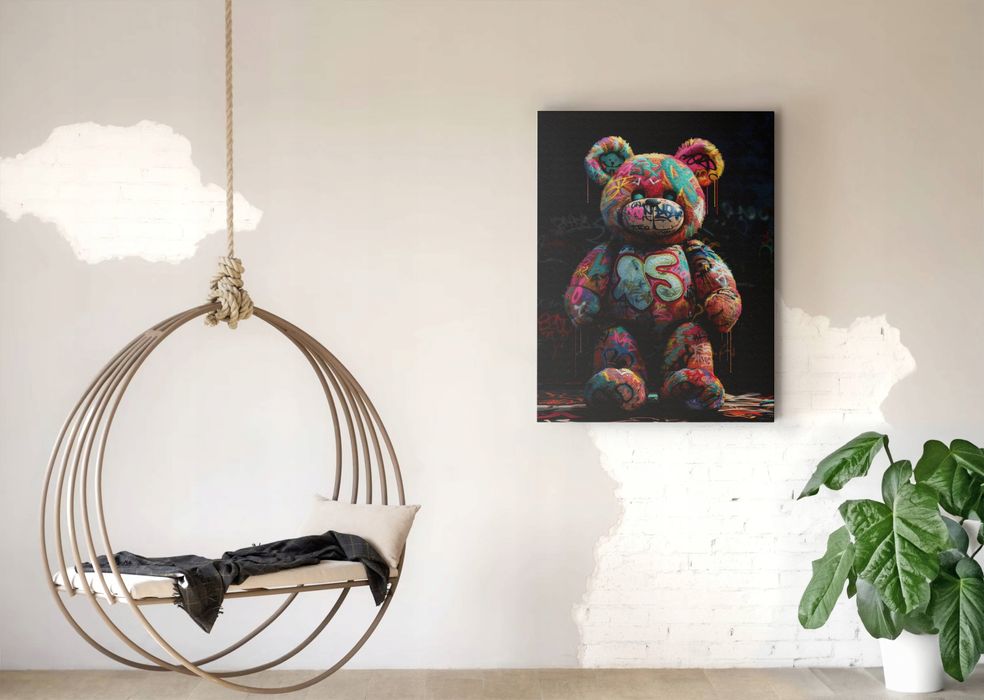 Obraz na płótnie "Grafitti Miś" 30x40 cm - nowoczesna sztuka do wnętrz