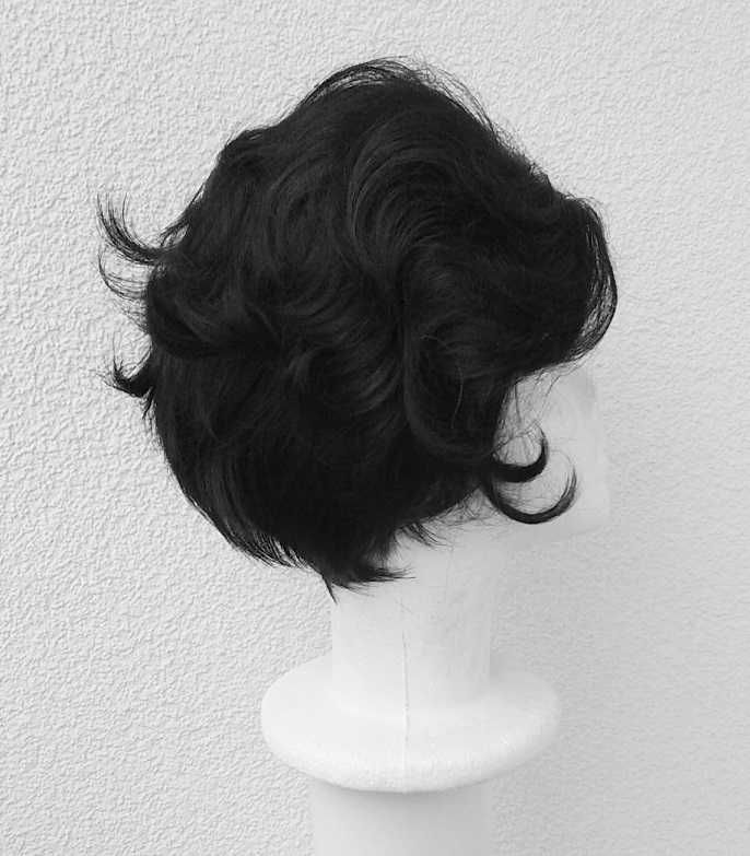 Krótka czarna peruka męska z przedziałkiem cosplay wig czarny krótki