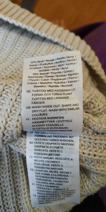 Długi, gruby, biały sweter golf oversize 50% bawełna