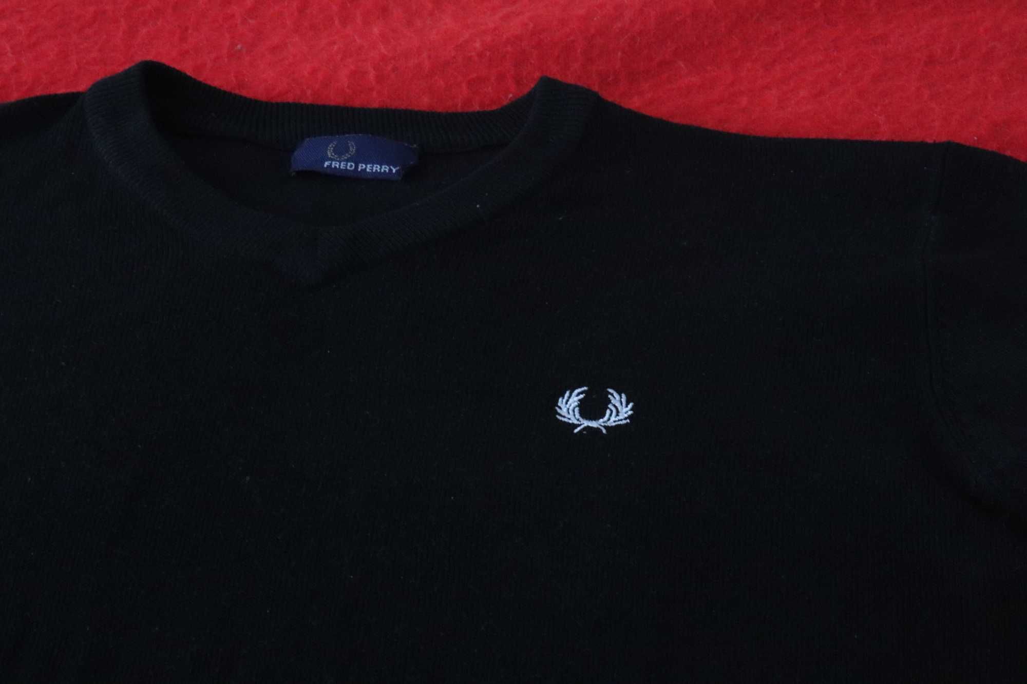 Fred Perry, V neck, black Pullover, Tamanho M Homem