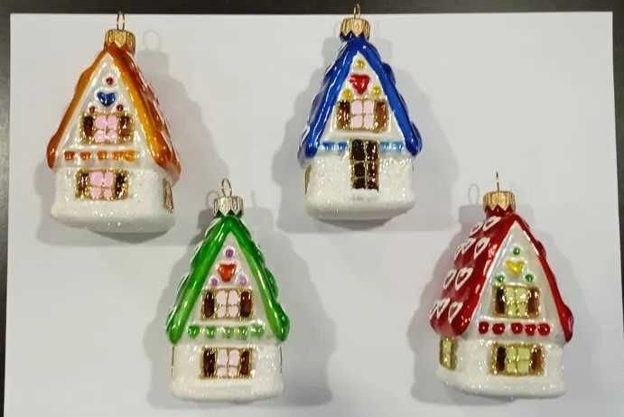 Bombki szklane choinkowe DOMKI PIERNIKOWE - zestaw 4 sztuk