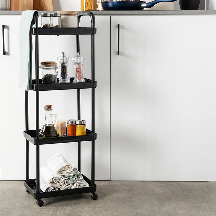 Regał łazienkowy na kółkach czarny 4-poziomowy 30x21x86 cm