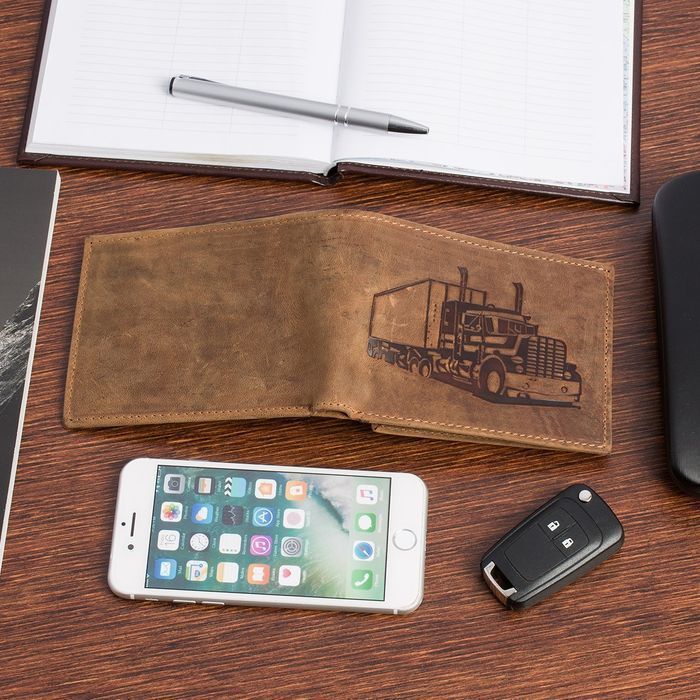 Portfel skórzany męski brązowy nubuk poziomy skóra ciężarówka RFiD