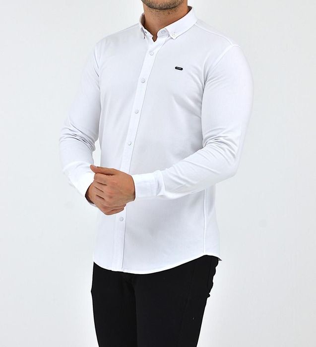 Катонова чоловіча сорочка однотонна біла мужская рубашка комір ворот