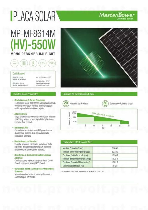 Painel Solar Fotovoltaico 550W Master Power