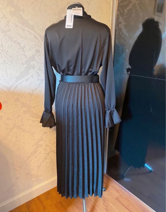 satynowa sukienka midi plisowana kopertowa 46 3 xl 44 xxl