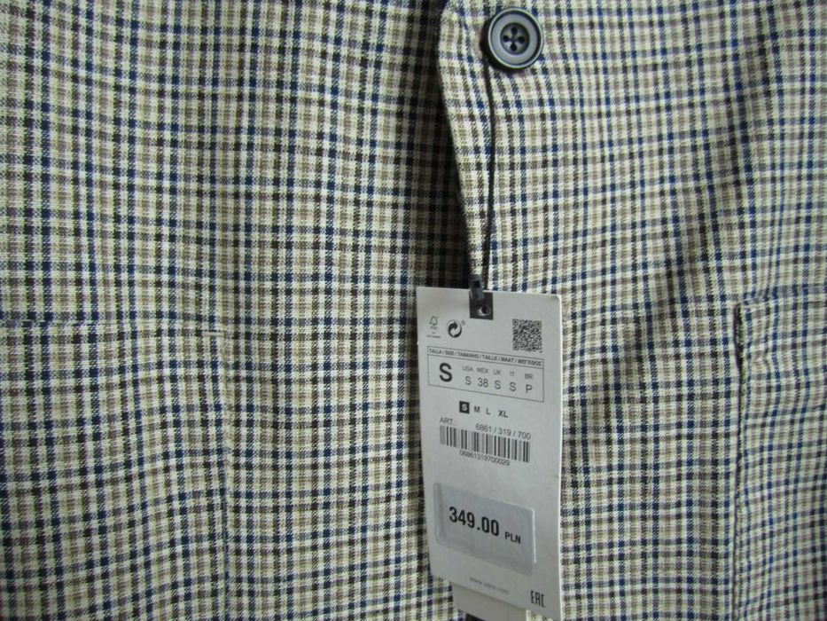 Blazer marynarka męska ZARA bawełna / len krata roz S 44/46 nowa