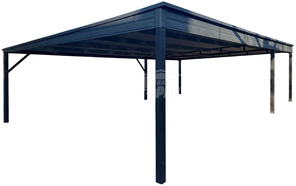 Wiata samochodowa - Carport 9x5,5m - Antracyt - dach spad w tył GP589