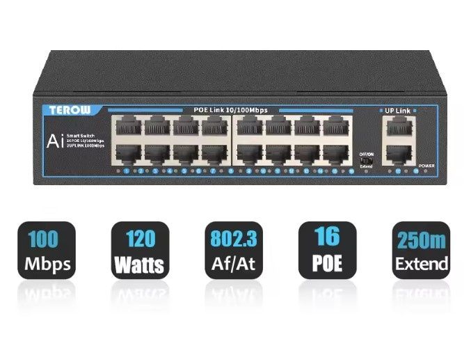 PoE комутатор Terow (16*100Мбіт/с+2*1Гбіт/с)