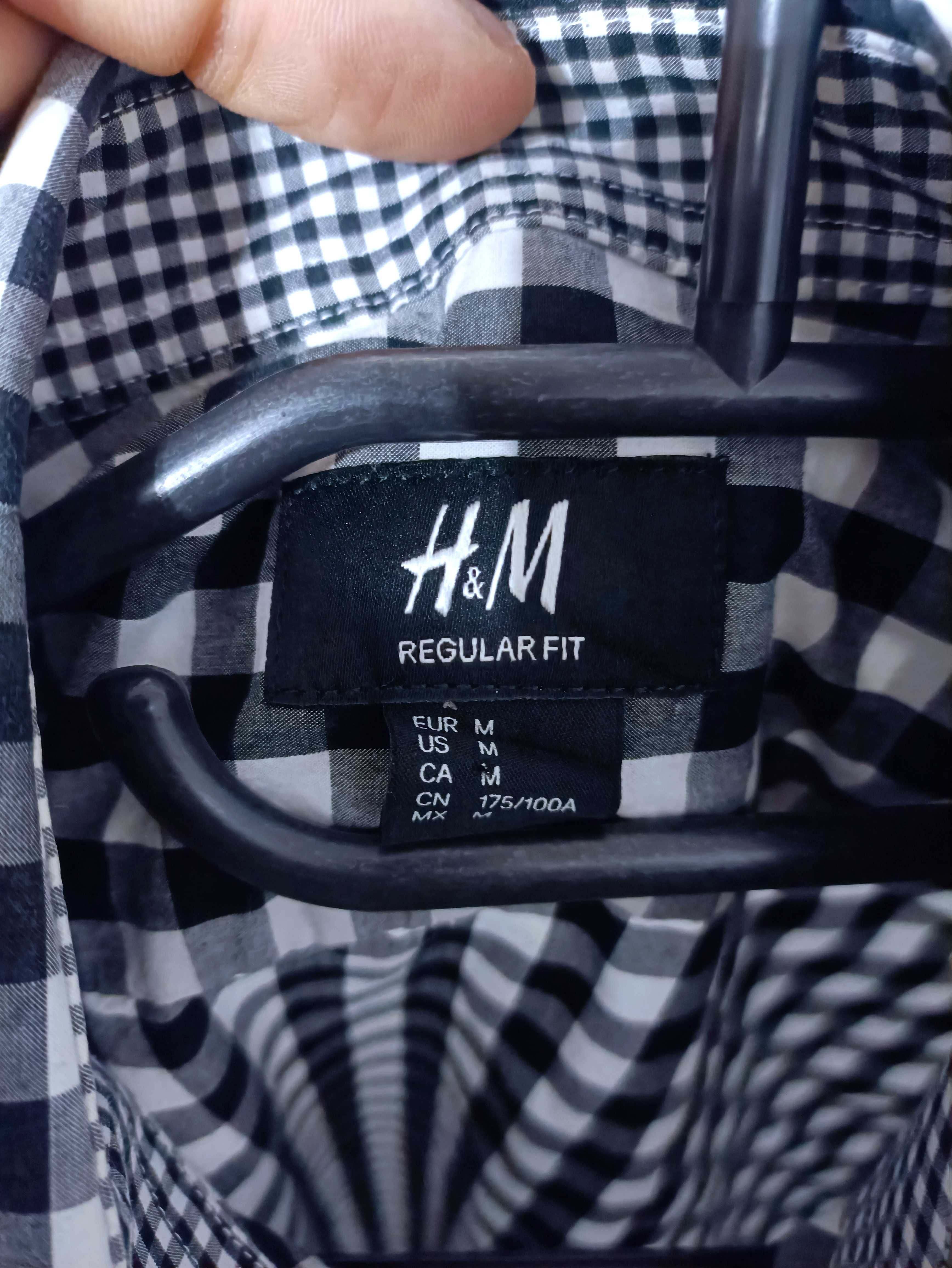H&M męska koszula biało-czarna w kratkę roz. M stan bardzo dobry.