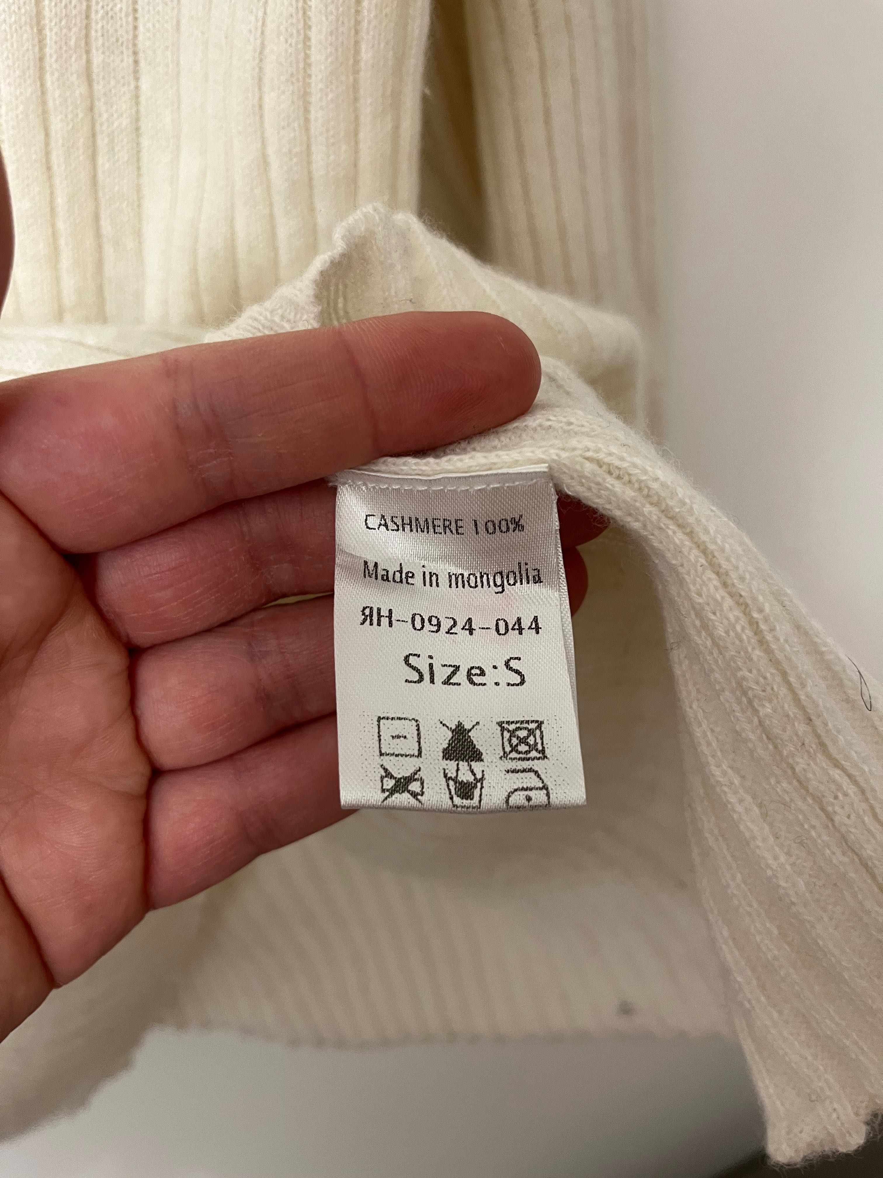 100% kaszmir sweter golf beżowy prążki