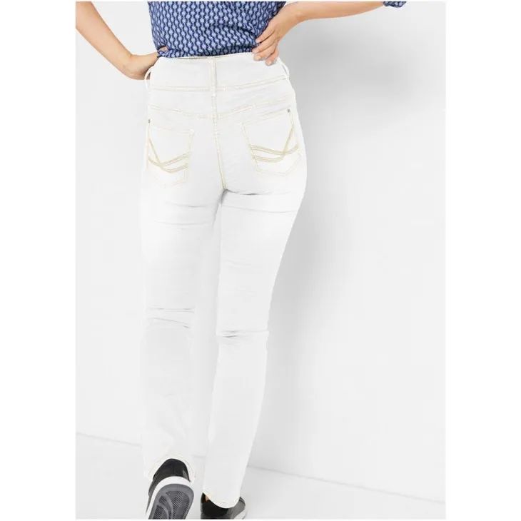 bonprix białe spodnie jeansowe jeansy z wysokim stanem 38-40