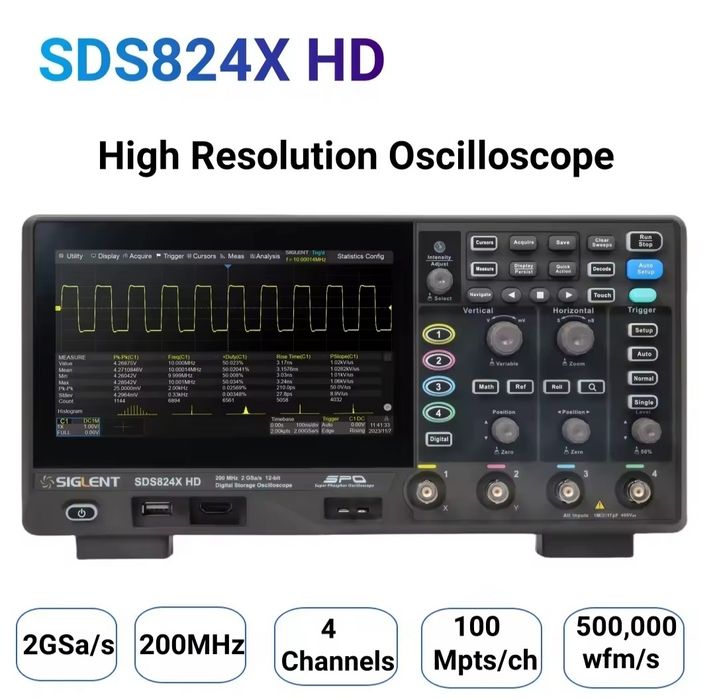 SIGLENT SDS824X HD осцилограф цифровий 4x200МГц 2 Гвиб/с розкодований