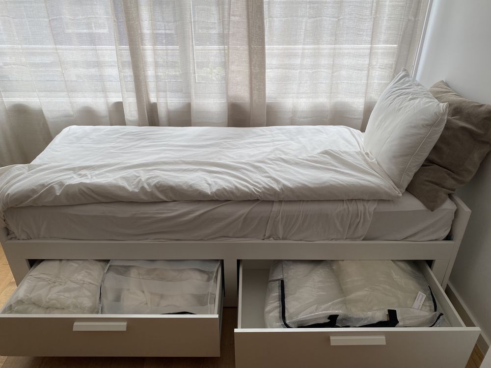 Cama individual/dupla com 2 gavetas na cor branco - 80 x 200cm