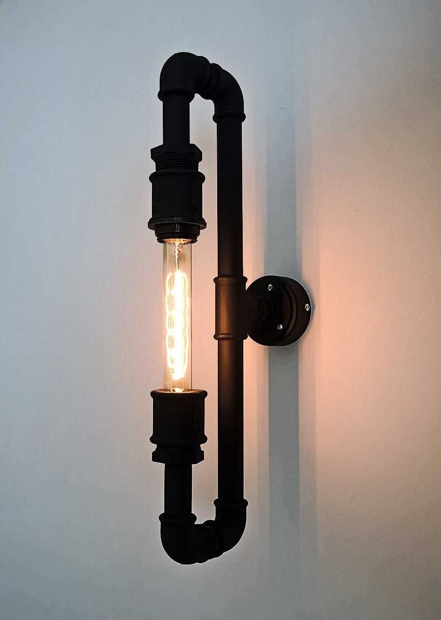 lampa, kinkiet loft, z rur hydraulicznych