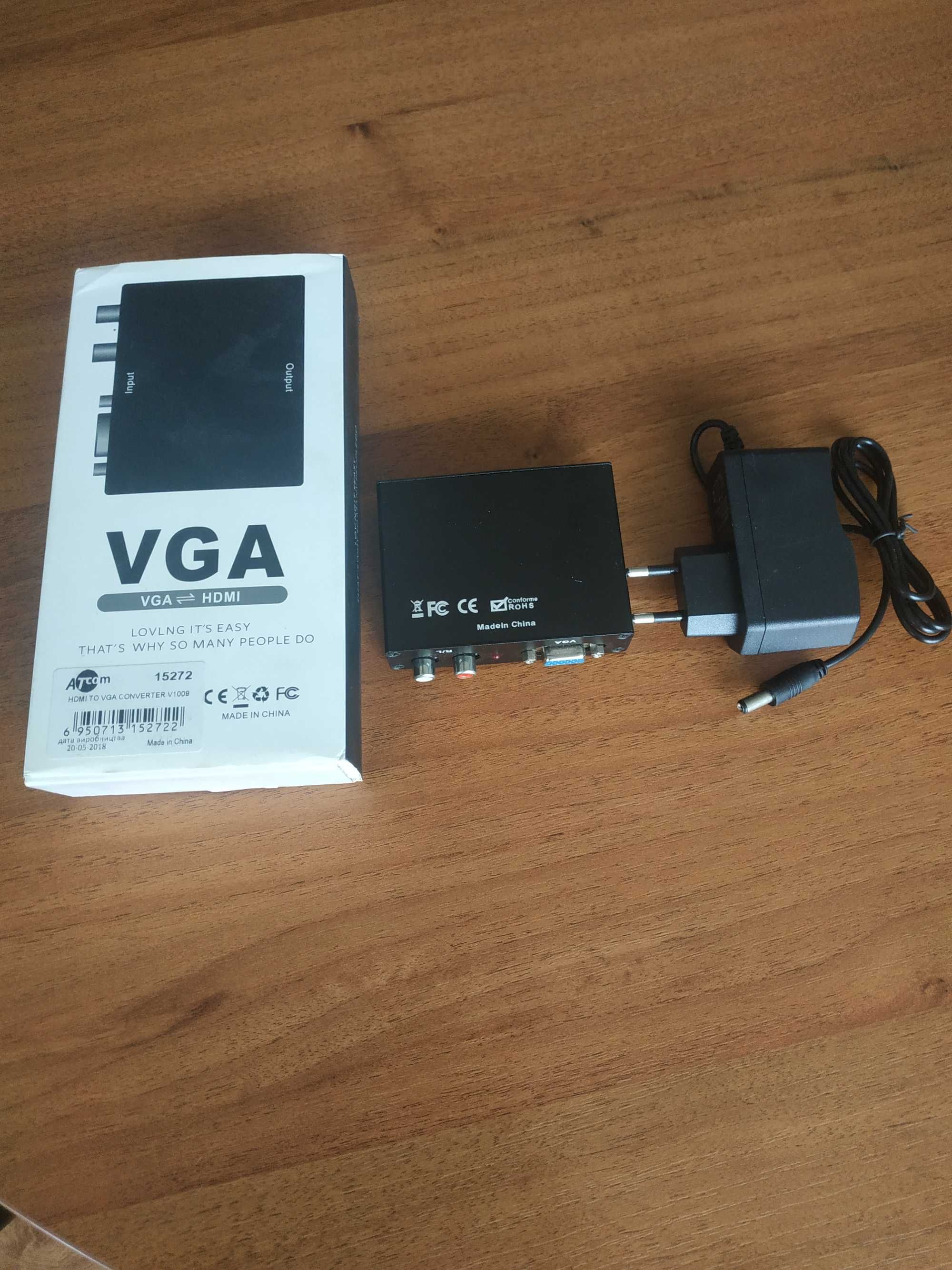 Конвертер Atcom V1009 VGA  - HDMI  с блоком питания.