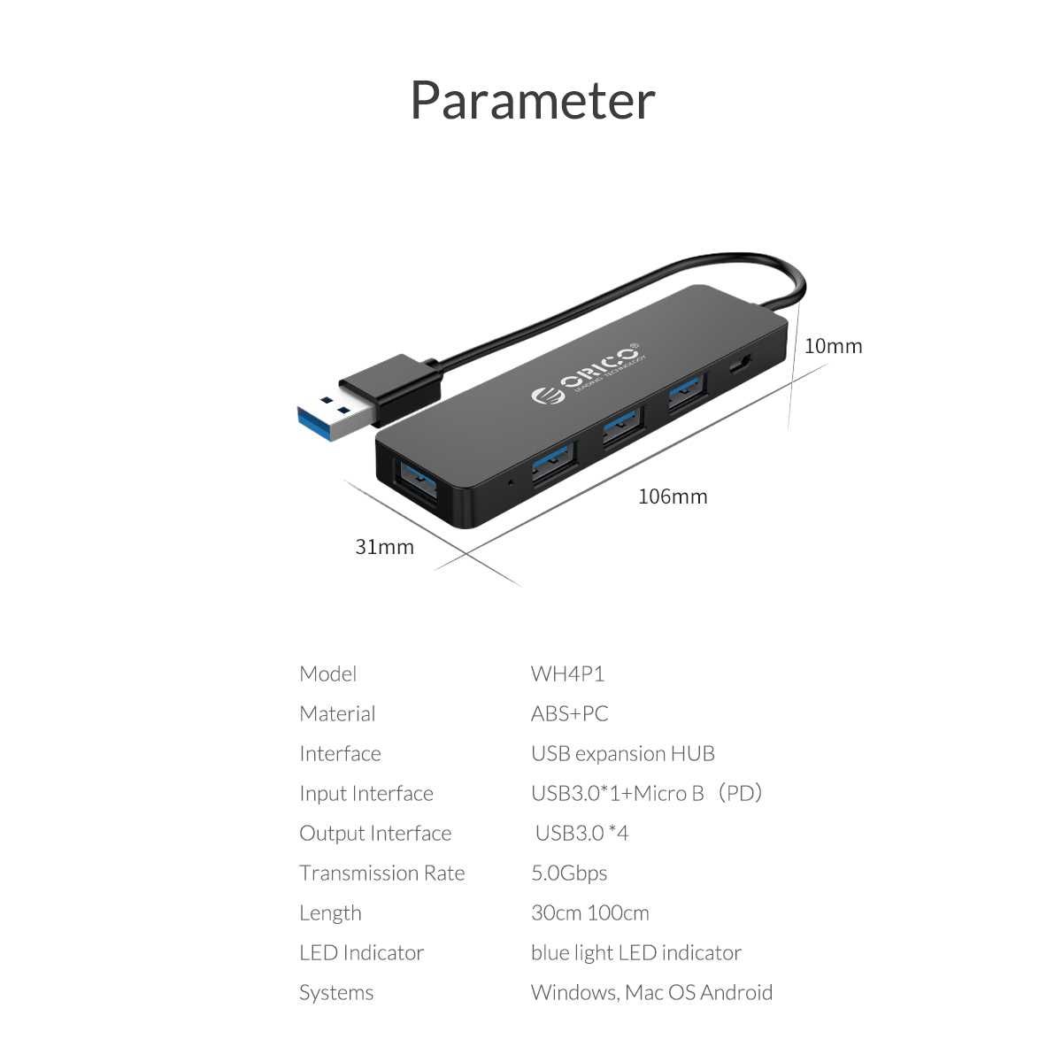 400Мб/с Концентратор 4 * USB3.0 кабель 1м додаткове живлення хаб hub
