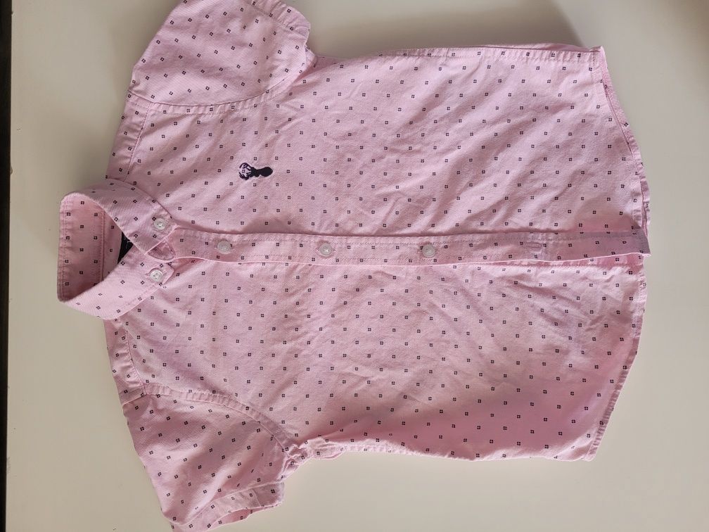 Next koszula dla chłopca z krótkim rękawem 3 lata 98 cm. Pudrowy róż.
