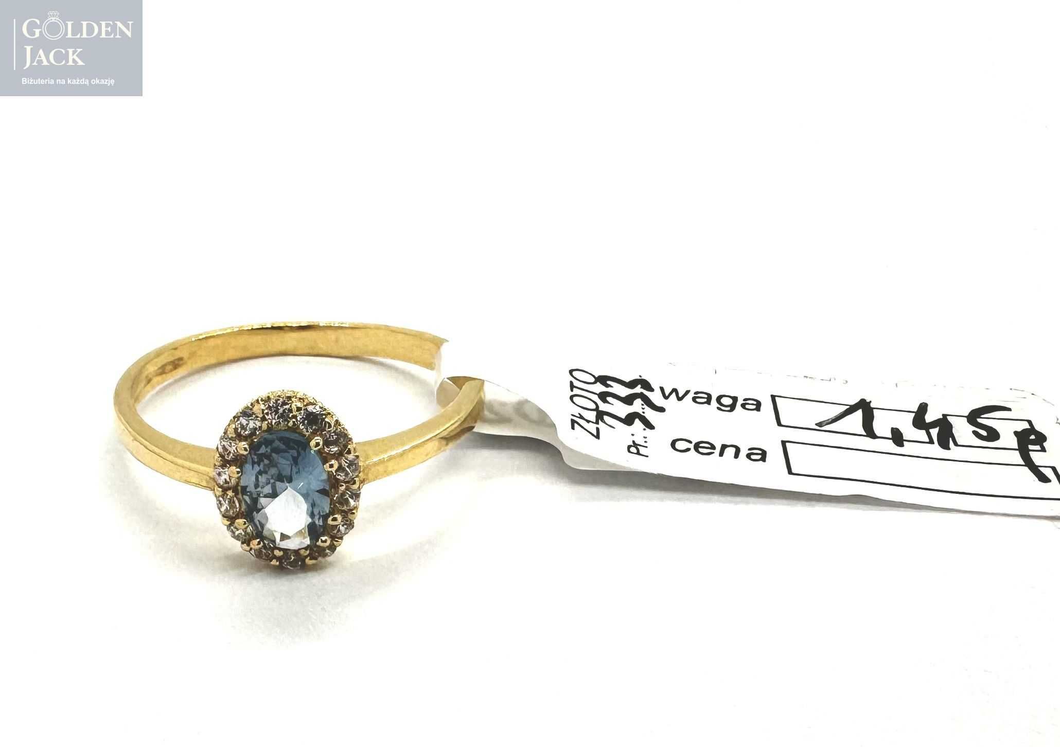 Złoty pierścionek niebieskie oczko cyrkonie złoto p. 333 roz. 15 1,45g