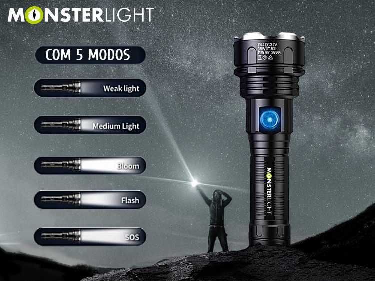 kit lanterna Monsterlight L3 P100 com baterias recarregáveis