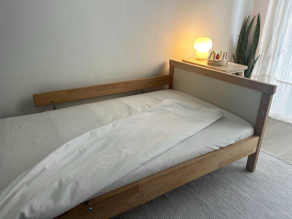 Conjunto cama criança SNIGLAR ikea, faia, 70x160 + colchão + FLISAT