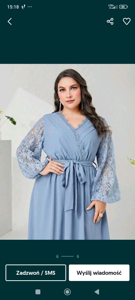 Sukienka niebieska długa maxi z koronką XXL elegancka