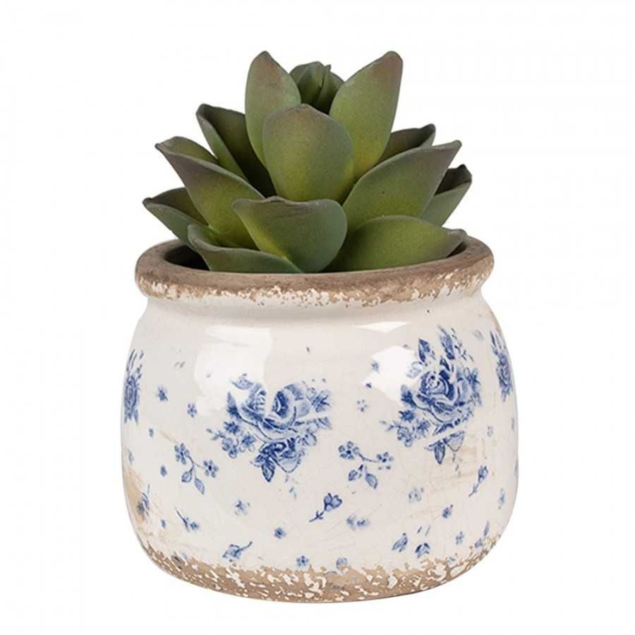 Donica osłonka ceramiczna w niebieskie róże 12x10cm.  6CE1659S