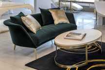 Sofa włoska Bonaldo Lovy 200 cm welur zieleń nóżki złote RABAT - 55 %