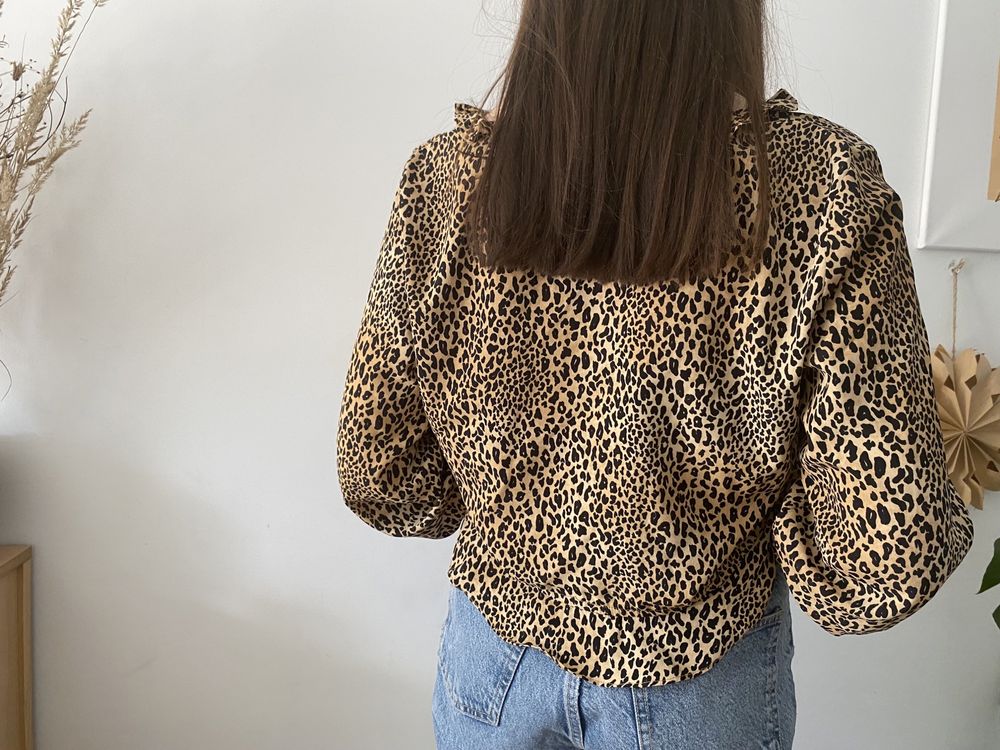 Bluzka koszula w panterkę leopard z baskinką H&M 44 oversize M L