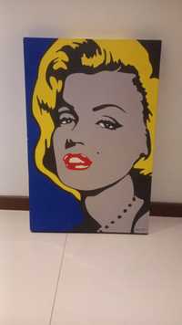 Tela Quadro azul amarelo marilyn