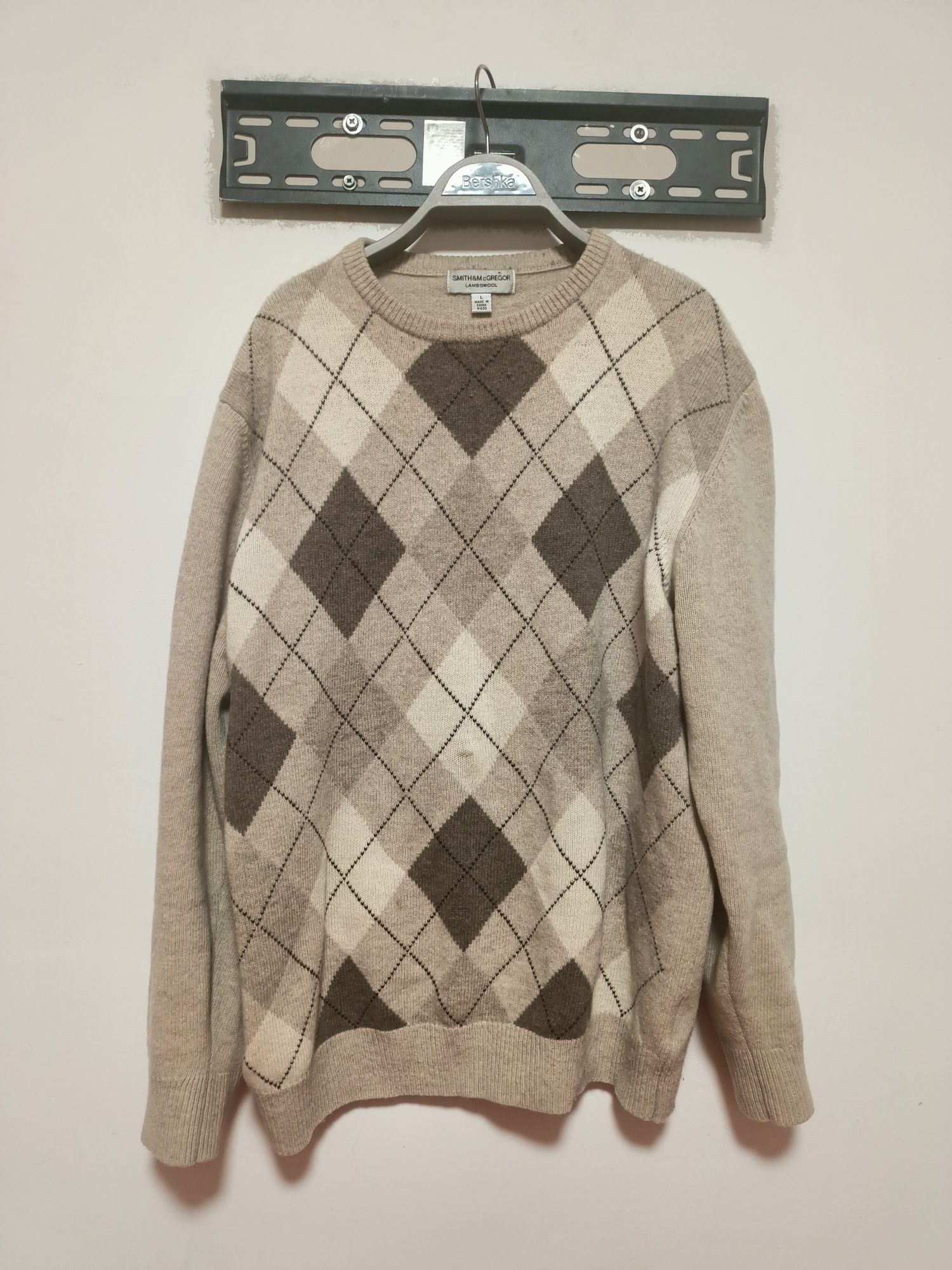 Sweter wełniany lambswool vintage w romby