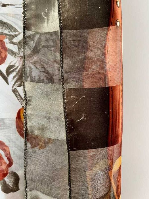 Zielona pomarańczowa chusta apaszka w kwiaty damska