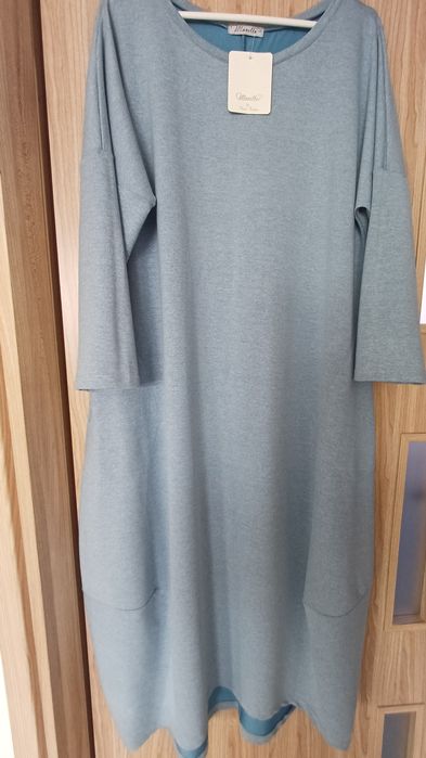 Sukienka maxi, owersize z bawełny ,niebieska .