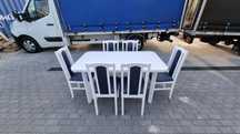 Stół 80x140/180 + 6 krzeseł, biały+metaliczny granatowy, dostawa PL
