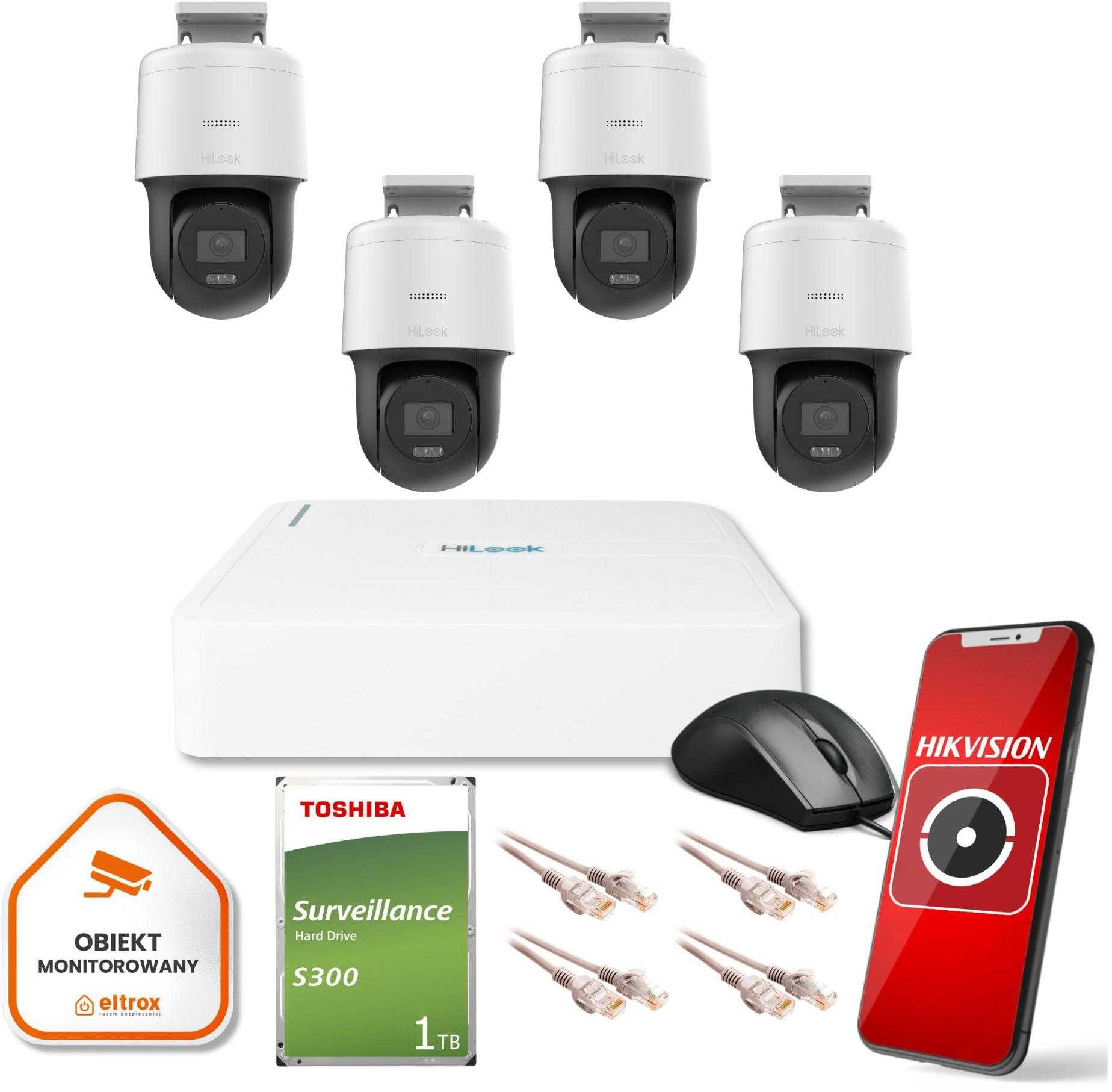 Monitoring 4 kamery obrotowe 2MPx 1TB DVR Eltrox Nowy Sącz