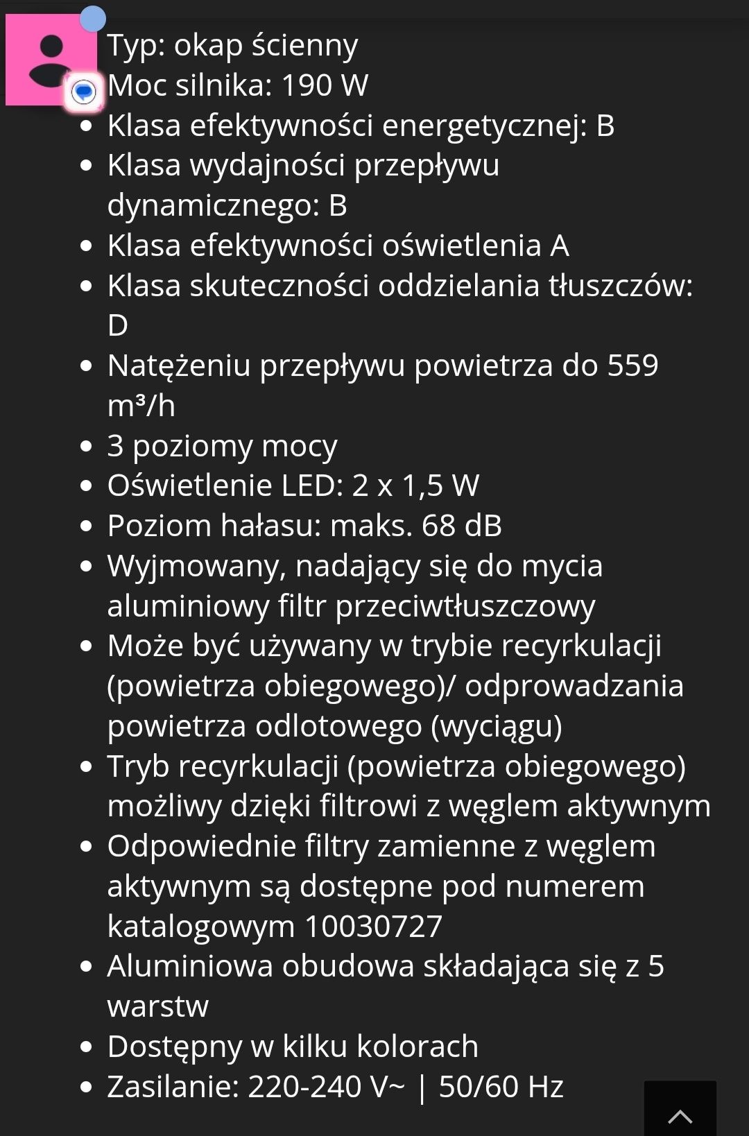 Okap kuchenny  firmy Klarstein