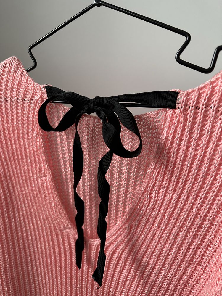 Sweter Zara wiązany na tasiemkę S M różowy