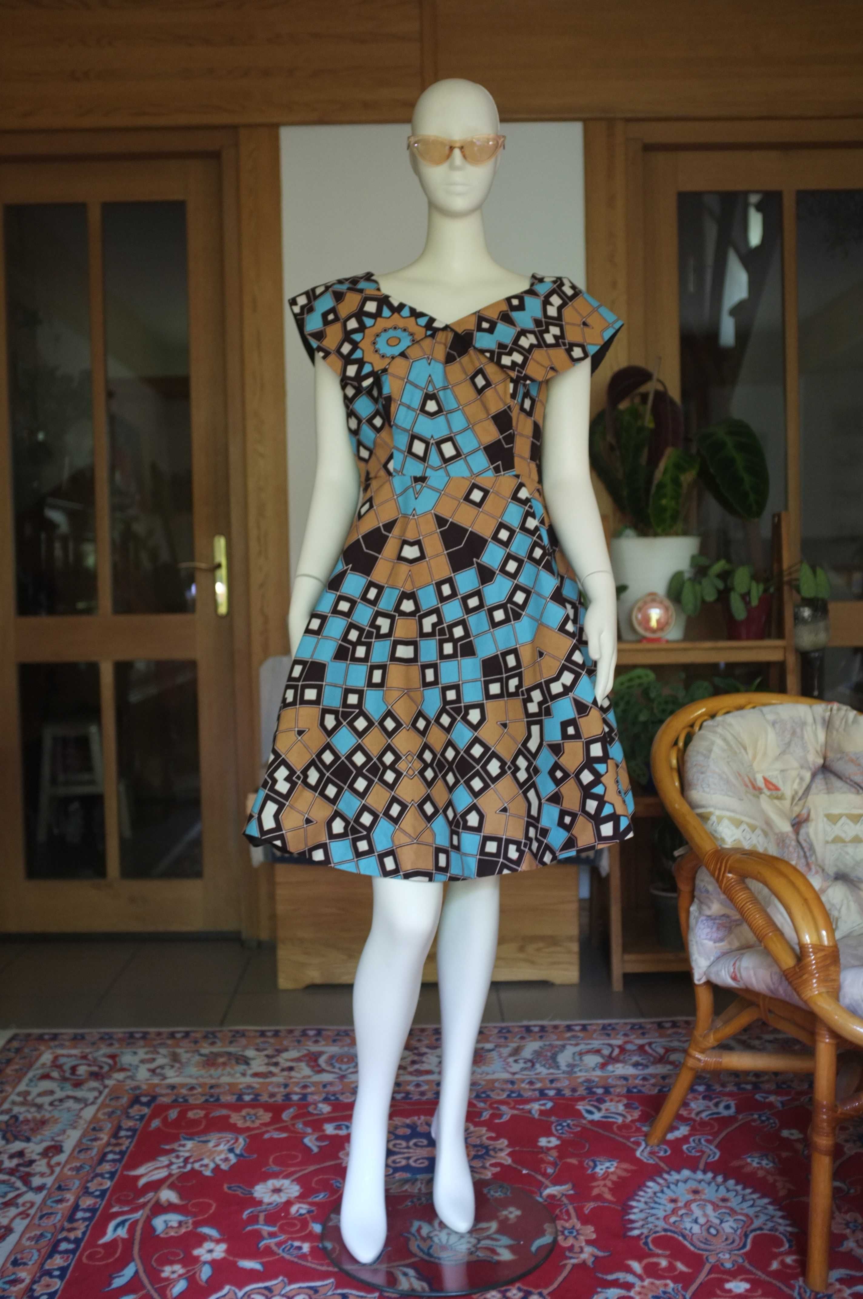 letnia sukienka z koła pin-up retro 50s rozkloszowana kołnierz XXL