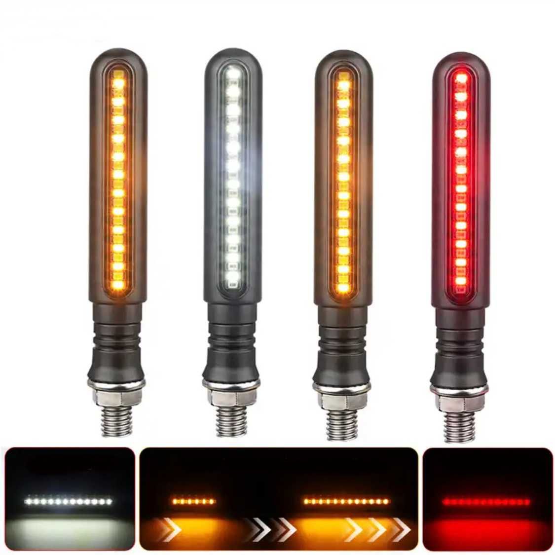 Conjunto piscas dinâmicos LED longos luz presença branca vermelha