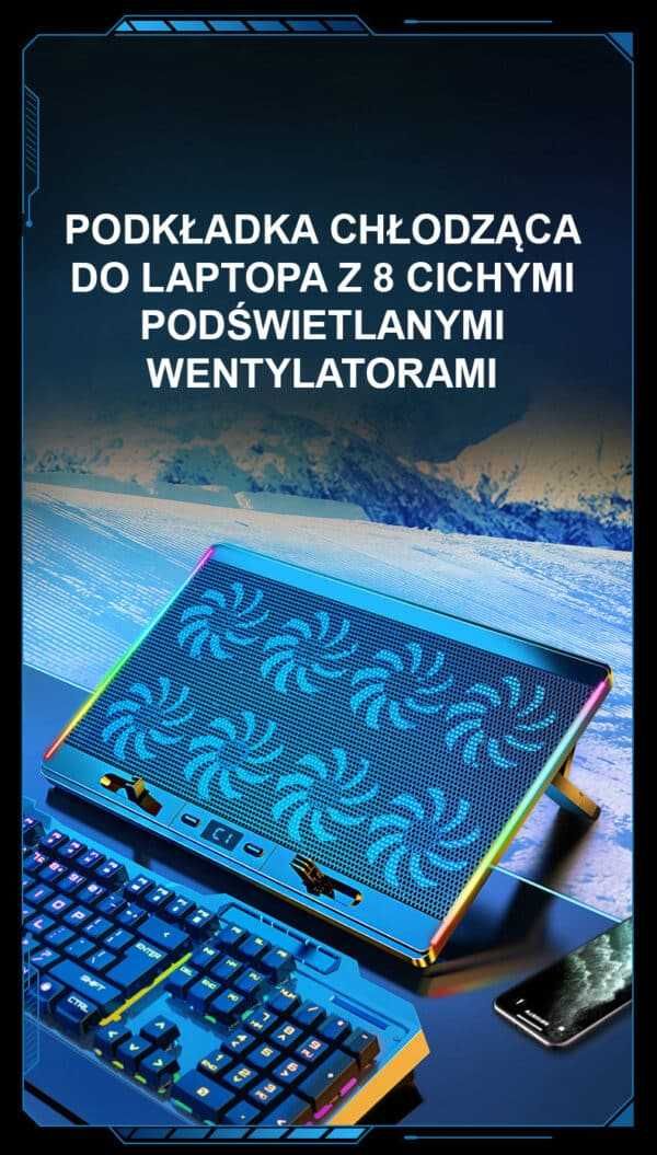 Podstawka Chłodząca cooling pad pod laptop-a do 17'' 8xwentylator