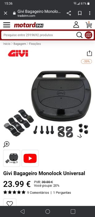 Base top case Givi nova a estrear