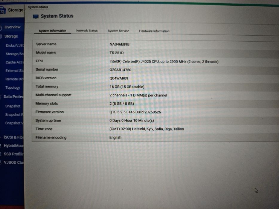 Serwer NAS Qnap TS-251D, 16gb ram, 8tb hdd (2x4tb), 256gb nvme
+ Nvme