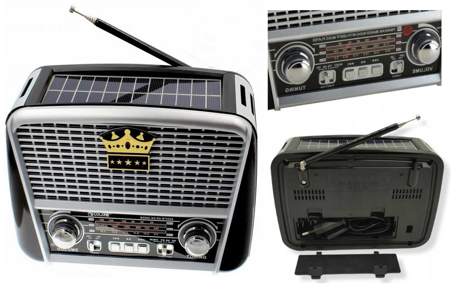 RADIO SOLARNE przenośne retro na akumulator Bluetooth FM AM SW SD USB
