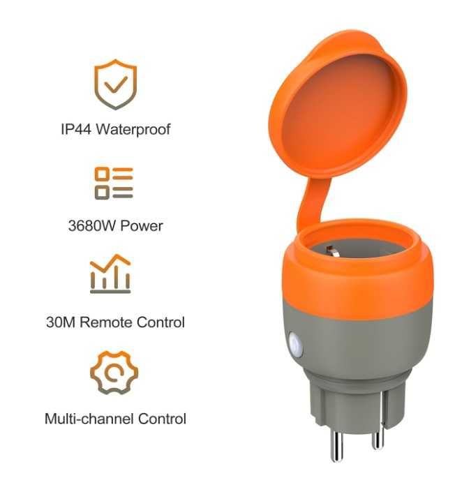 UCOMEN zewnętrzne 230V 16A/3680W gniazdo sterowanie pilotem IP44 4 szt