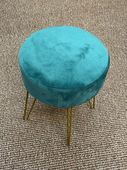 Stołek Duhome okrągły aksamitny stołek z metalowymi nogami, zielony