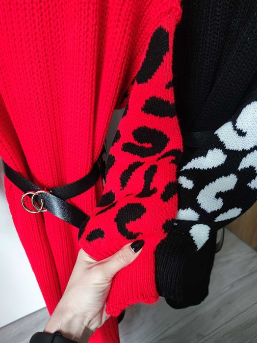 Sukienka długi sweter z paskiem