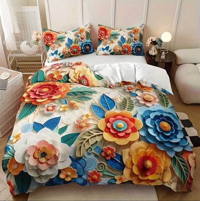 POŚCIEL 3D 3-częściowy 160x220cm KWIATY KOLOROWE komplet pościeli h241