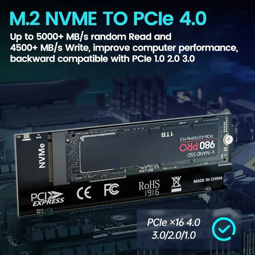 Адаптер JEYI M.2 NVMe M-key SSD to PCI-E 3.0 X16