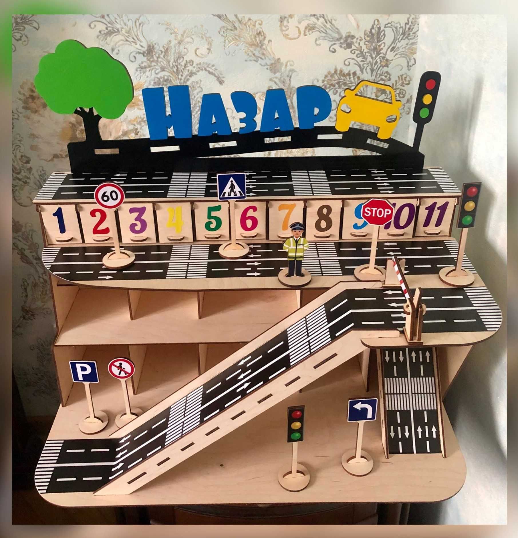 гараж деревяний,парковка дитяча,паркинг детский,трек,еко игрушка