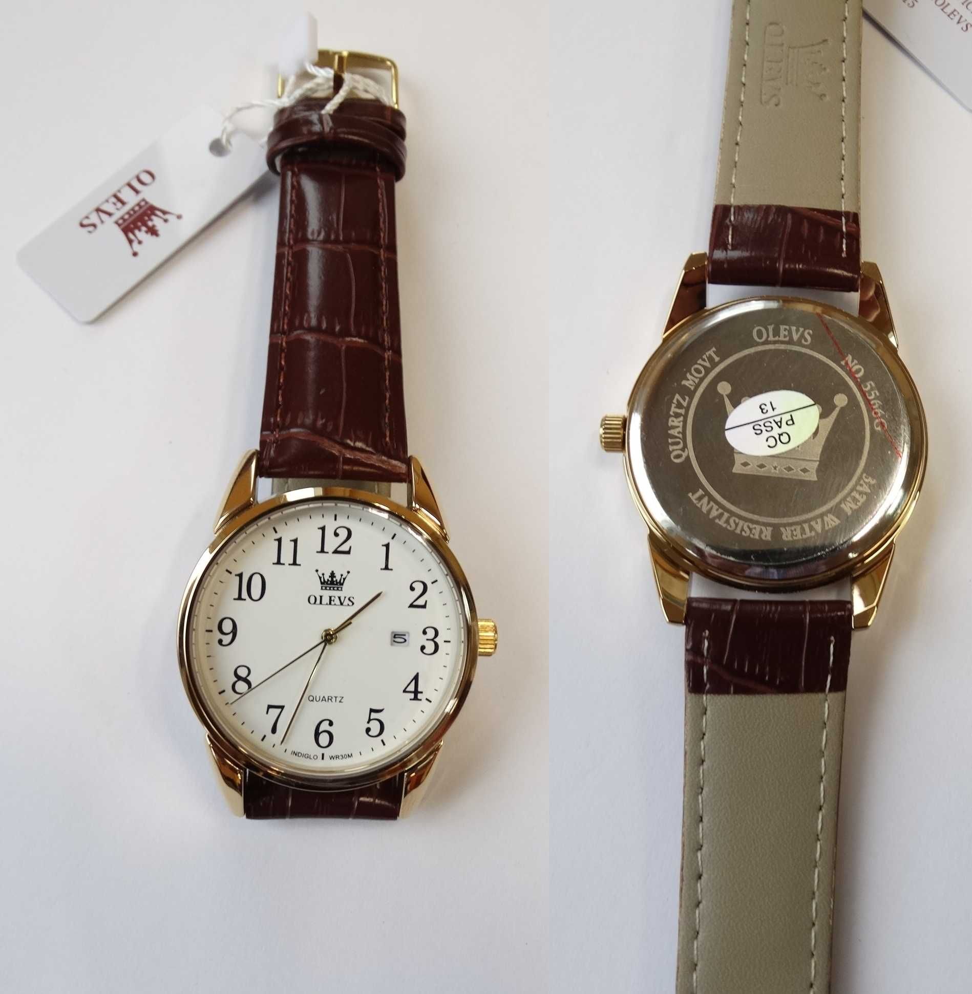 Klasyczny zegarek męski Olevs 39mm złoty biała tarcza do garnituru BOX